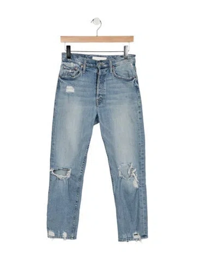 Pre-owned Mother High-rise Straight Leg Jeans In Blue