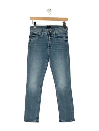 Pre-owned Mother High-rise Straight Leg Jeans In Blue