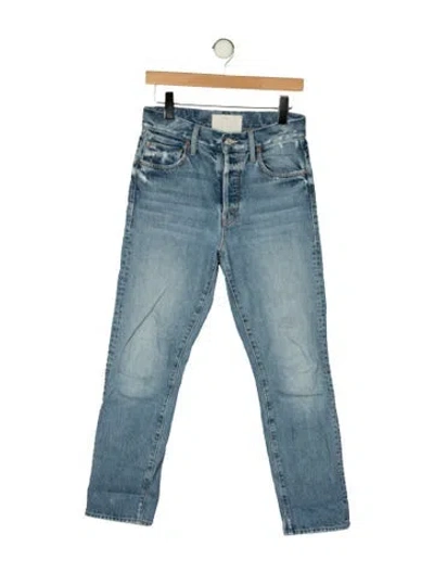 Pre-owned Mother High-rise Straight Leg Jeans In Blue