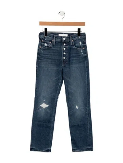 Pre-owned Mother High-rise Straight Leg Jeans In Blue