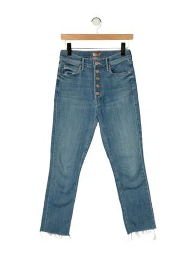 Pre-owned Mother High-rise Straight Leg Jeans In Blue