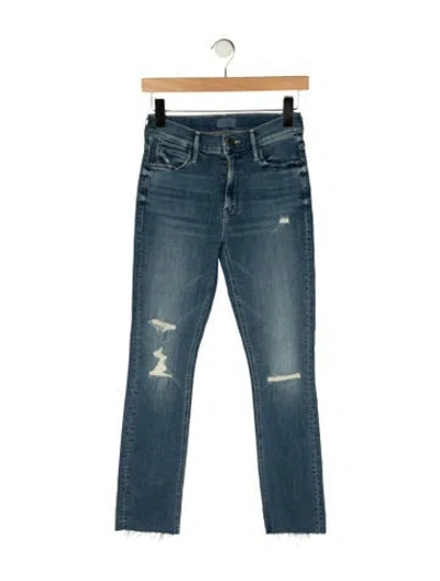Pre-owned Mother High-rise Straight Leg Jeans In Blue