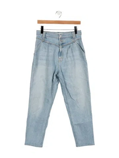 Pre-owned Mother High-rise Straight Leg Jeans In Blue