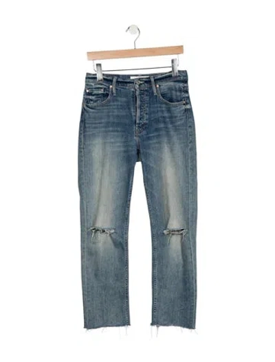 Pre-owned Mother High-rise Straight Leg Jeans In Blue