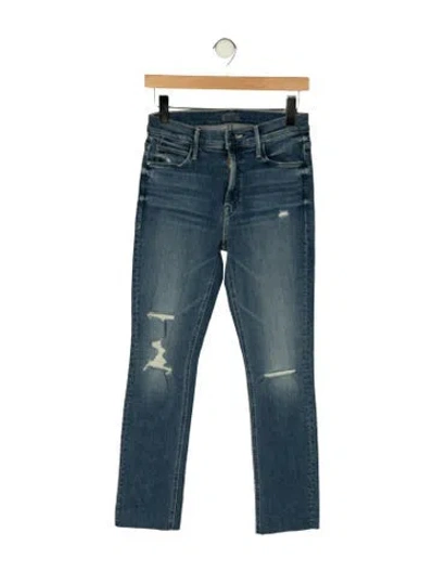 Pre-owned Mother High-rise Straight Leg Jeans In Blue