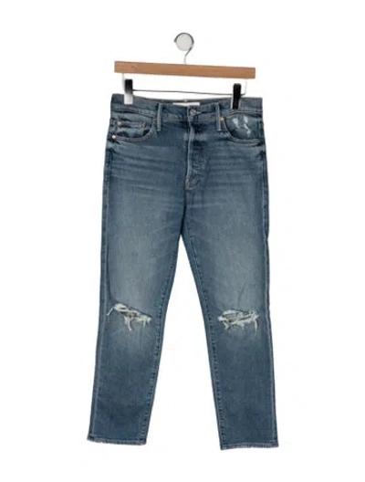 Pre-owned Mother High-rise Straight Leg Jeans In Blue