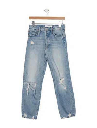 Pre-owned Mother High-rise Straight Leg Jeans In Blue