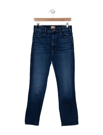 Pre-owned Mother High-rise Straight Leg Jeans In Blue