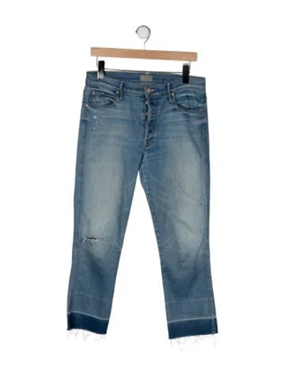 Pre-owned Mother High-rise Straight Leg Jeans In Blue