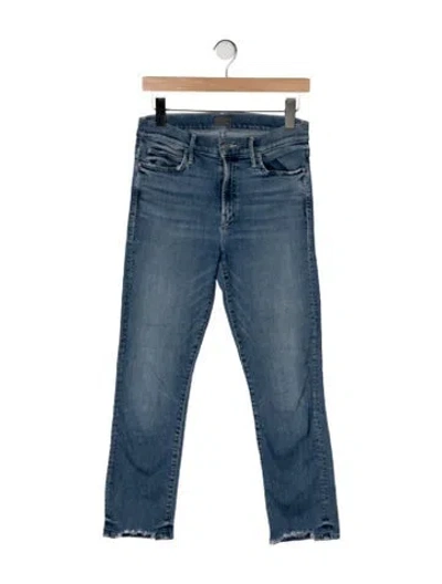 Pre-owned Mother High-rise Straight Leg Jeans In Blue