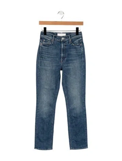 Pre-owned Mother High-rise Straight Leg Jeans In Blue