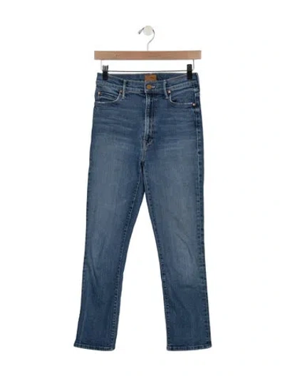 Pre-owned Mother High-rise Straight Leg Jeans In Blue
