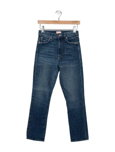 Pre-owned Mother High-rise Straight Leg Jeans In Blue