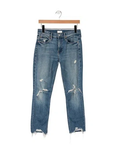 Pre-owned Mother High-rise Straight Leg Jeans In Blue