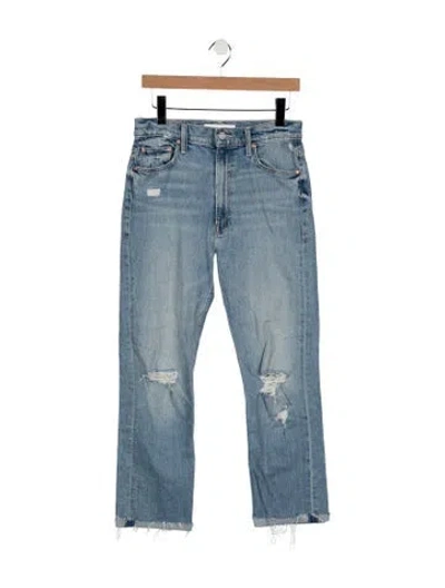 Pre-owned Mother High-rise Straight Leg Jeans In Blue