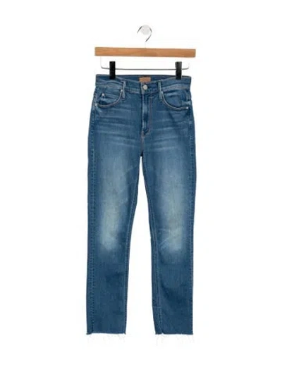Pre-owned Mother High-rise Straight Leg Jeans In Blue
