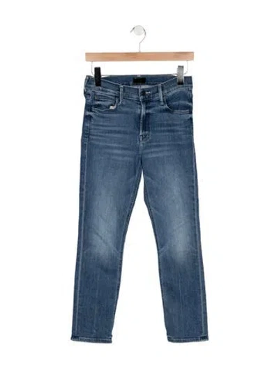 Pre-owned Mother High-rise Straight Leg Jeans In Blue