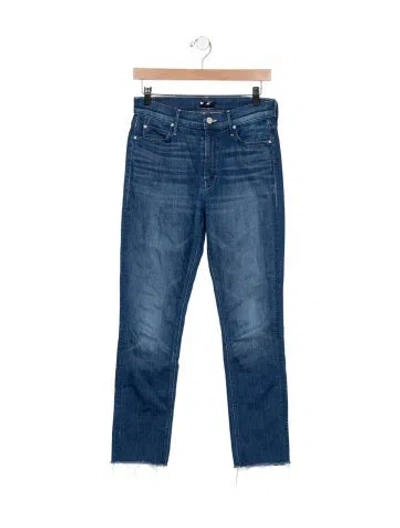 Pre-owned Mother High-rise Straight Leg Jeans In Blue