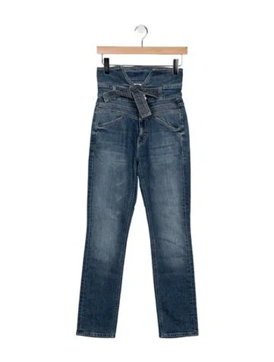 Pre-owned Mother High-rise Straight Leg Jeans In Blue