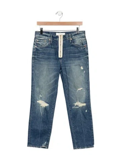 Pre-owned Mother High-rise Straight Leg Jeans In Blue