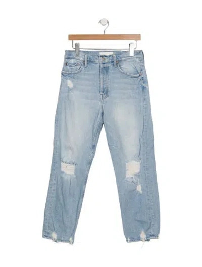 Pre-owned Mother High-rise Straight Leg Jeans In Blue