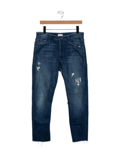Pre-owned Mother High-rise Straight Leg Jeans In Blue
