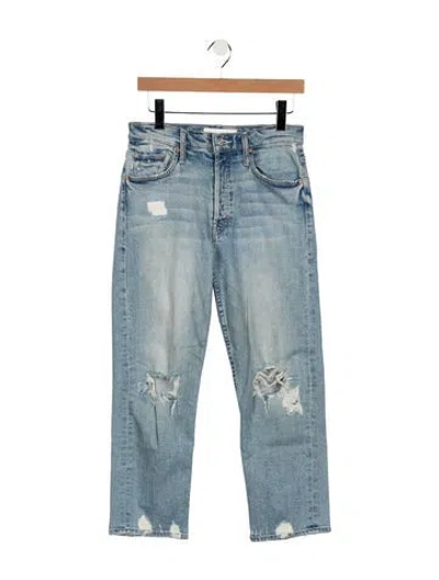 Pre-owned Mother High-rise Straight Leg Jeans In Blue