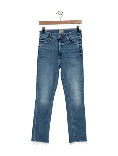 Pre-owned Mother High-rise Straight Leg Jeans In Blue