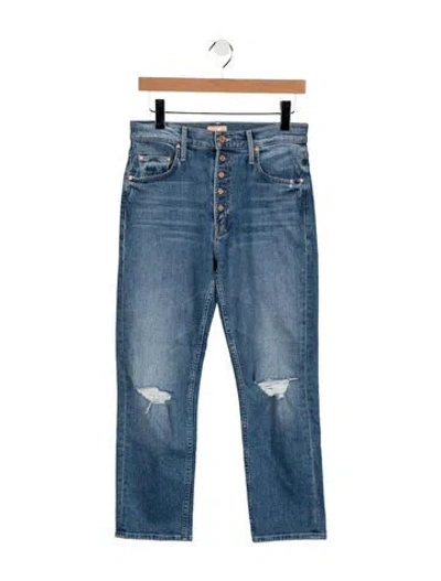 Pre-owned Mother High-rise Straight Leg Jeans In Blue