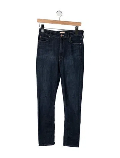 Pre-owned Mother High-rise Straight Leg Jeans In Blue