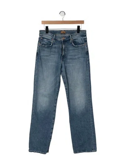 Pre-owned Mother High-rise Straight Leg Jeans In Blue