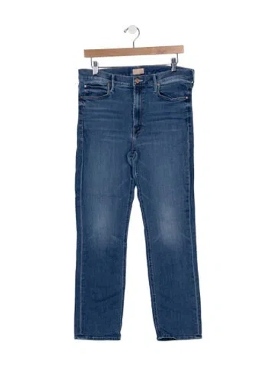 Pre-owned Mother High-rise Straight Leg Jeans In Blue