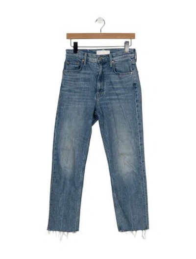 Pre-owned Mother High-rise Straight Leg Jeans In Blue