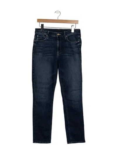 Pre-owned Mother High-rise Straight Leg Jeans In Blue