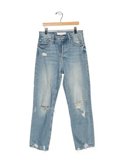 Pre-owned Mother High-rise Straight Leg Jeans In Blue