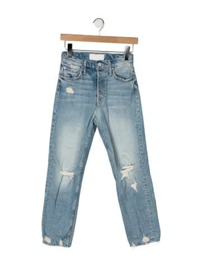 Pre-owned Mother High-rise Straight Leg Jeans In Blue
