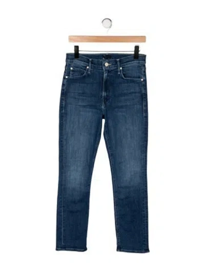 Pre-owned Mother High-rise Straight Leg Jeans In Blue