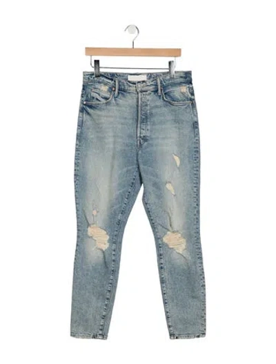 Pre-owned Mother High-rise Straight Leg Jeans In Blue