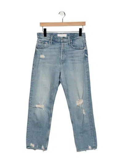 Pre-owned Mother High-rise Straight Leg Jeans In Blue