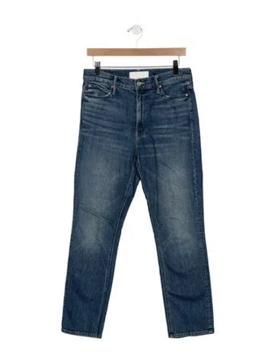 Pre-owned Mother High-rise Straight Leg Jeans In Blue