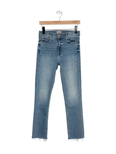 Pre-owned Mother High-rise Straight Leg Jeans In Blue