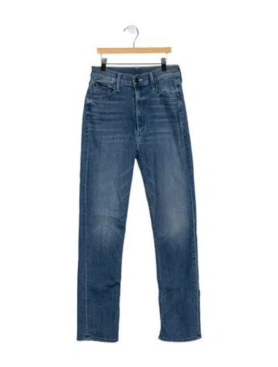 Pre-owned Mother High-rise Straight Leg Jeans In Blue