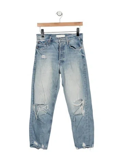 Pre-owned Mother High-rise Straight Leg Jeans In Blue