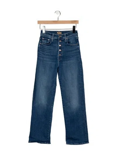 Pre-owned Mother High-rise Straight Leg Jeans In Blue