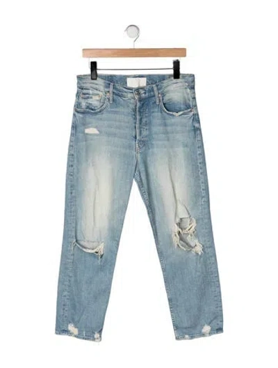 Pre-owned Mother High-rise Straight Leg Jeans In Blue