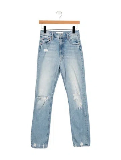 Pre-owned Mother High-rise Straight Leg Jeans In Blue