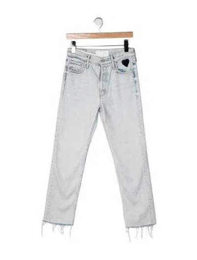 Pre-owned Mother High-rise Straight Leg Jeans In Blue