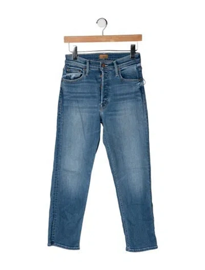 Pre-owned Mother High-rise Straight Leg Jeans In Blue
