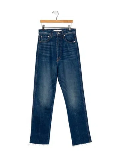 Pre-owned Mother High-rise Straight Leg Jeans In Blue