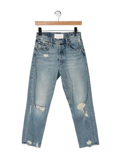 Pre-owned Mother High-rise Straight Leg Jeans In Blue